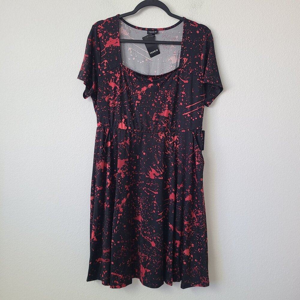 Torrid Halloween Blood Splatter A-Line Dress Plus Size 6X Black Red